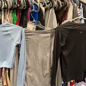 lululemon athletica Long Sleeve Tops - Blue, Gray, Black